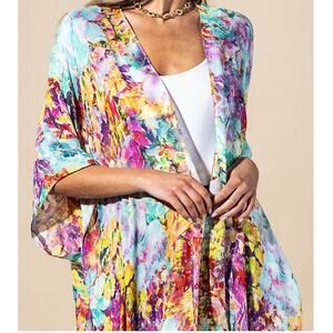Wild Petal Viscose Kimono | Watercolor Floral Boho Layer